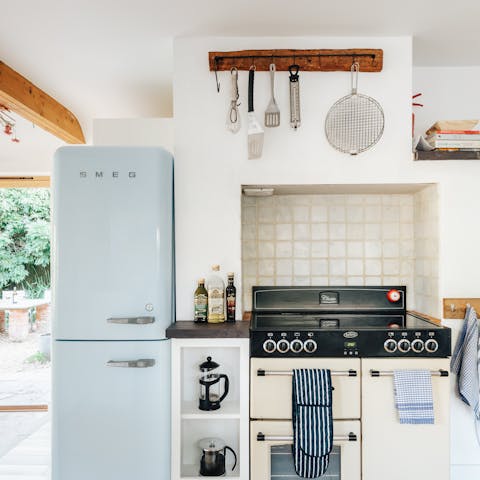 Rustle up a Sunday roast in the rustic kitchen