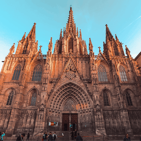 Explore the stunning Gothic Quarter of Barcelona, with majestic cathedrals and peaceful squares