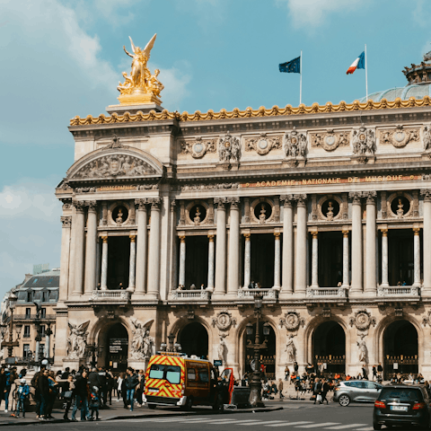 Begin your stay with a stroll to the iconic Palais Garnier 