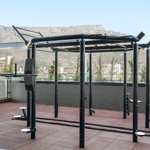 Work up a sweat in the shared outdoor gym