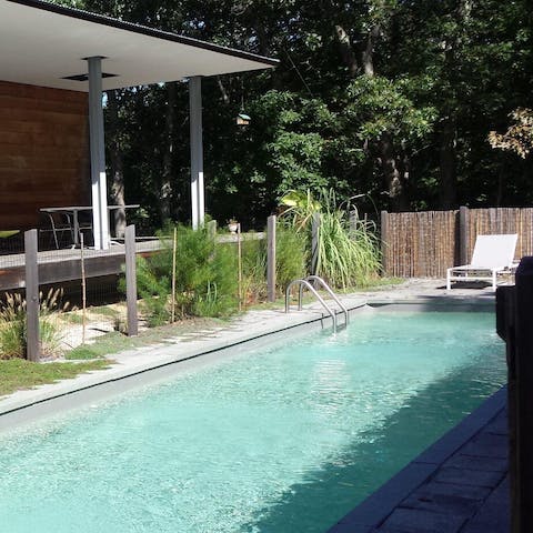 Dive into the private swimming pool or lounge in the sun