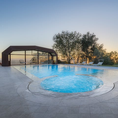 Indulge in sundowners in the private hot tub as you gaze out over the countryside