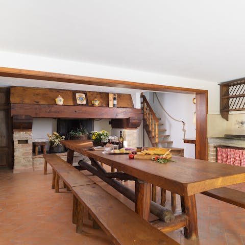 Enjoy breakfast or dinner gathered around the table in the farmhouse kitchen