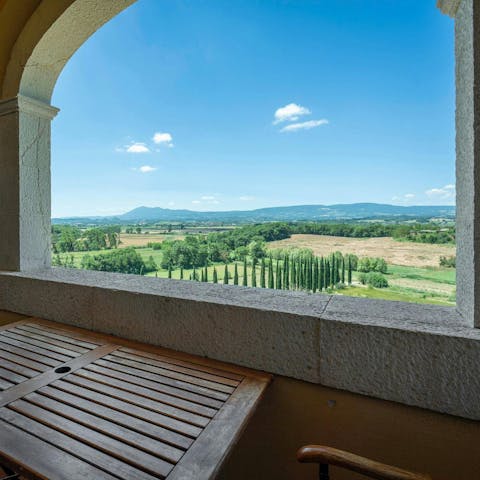 Find the perfect spot to enjoy the views from the balcony 