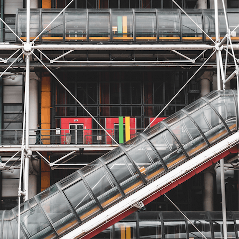 Take a fourteen-minute stroll to see the striking architecture of the Centre Pompidou