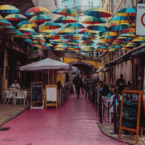 Discover the many bars and eateries along Pink Street, a three-minute walk away