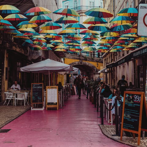 Discover the many bars and eateries along Pink Street, a three-minute walk away