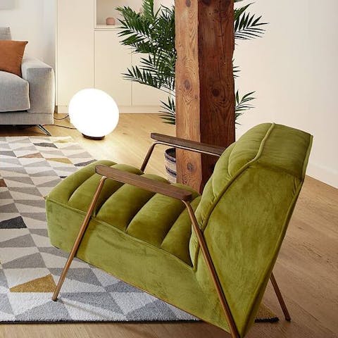 Kick back in a quirky green chair