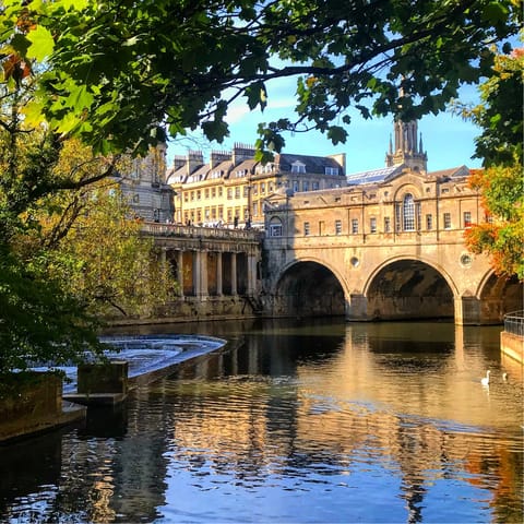 Spend the day strolling through the atmospheric streets of Bath – just a twenty-five-minute drive away  