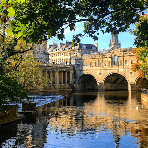 Spend the day strolling through the atmospheric streets of Bath – just a twenty-five-minute drive away  