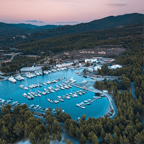 Drive an hour and twenty minutes to Sani Marina for a day trip by boat