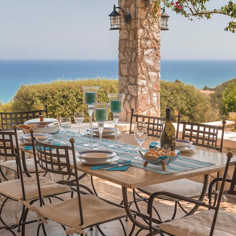 Enjoy a delicious dinner on the patio with a sea view