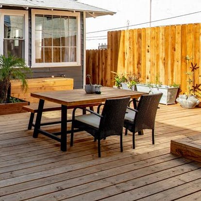 Dine outside on the wooden deck