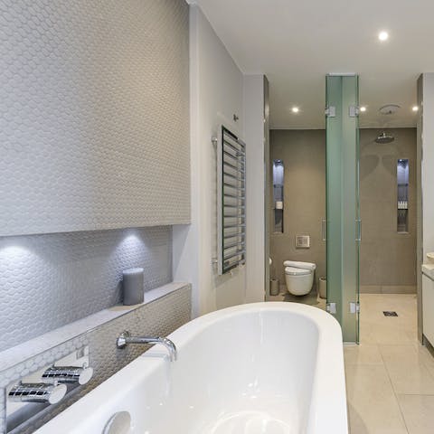 Have a soak in the freestanding bathtub after a busy day in the city