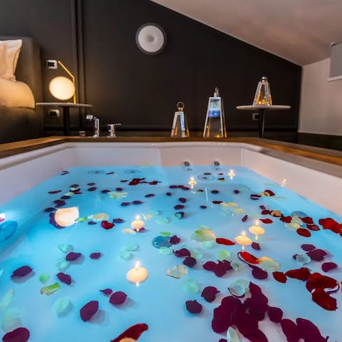 Kick back and relax in the Jacuzzi built into the floor