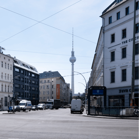 Gaze up at the famous Berliner Fernsehturm, twenty minutes away on foot