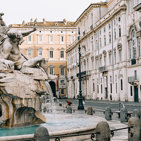 Admire the artistry that went into the fountains on Piazza Navona, only a twenty-minute bus ride away