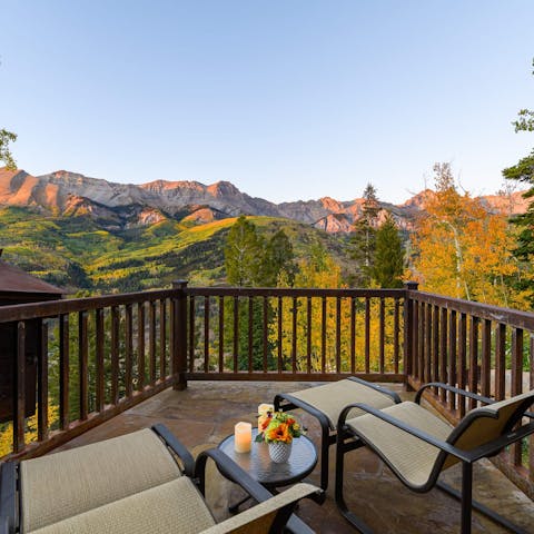 Take in striking views of the mountain range from the multiple decks