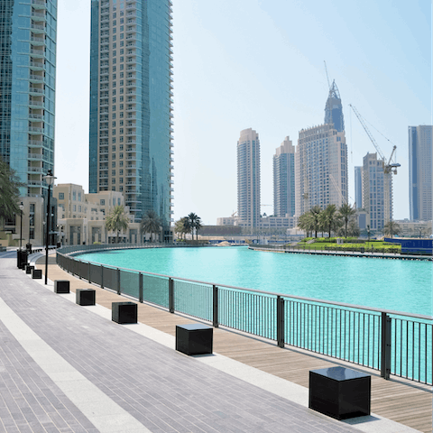 Stroll along the Dubai Marina Promenade, five minutes on foot from your door