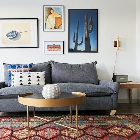 Make yourself at home in the desert-inspired living area