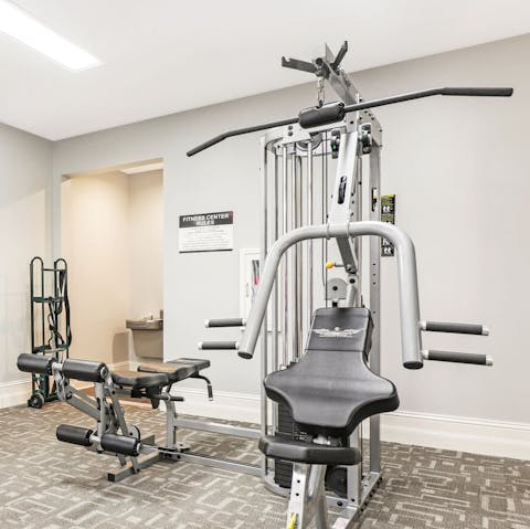 Work out in the building’s fully-equipped gym