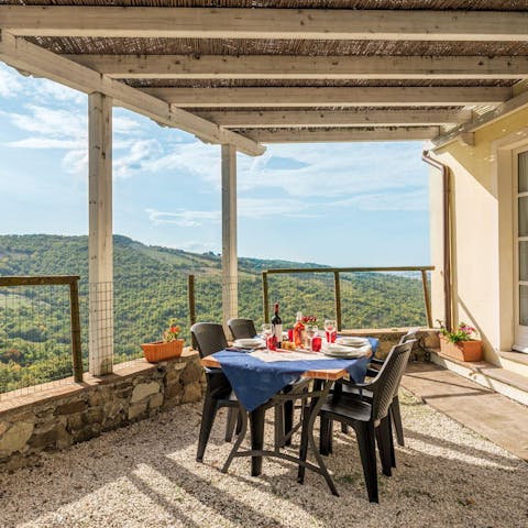 Dine alfresco as the sun warms your skin
