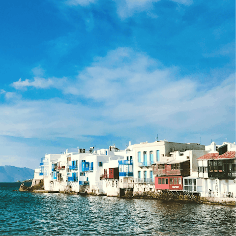 Explore beautiful Mykonos – your home is a half-hour drive across the island to Mykonos Town