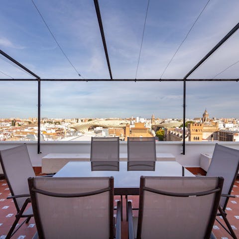 Feast on views of the Setas de Sevilla over an alfresco meal on the terrace