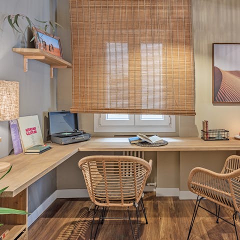 Get some work done at the dedicated two-person workspace