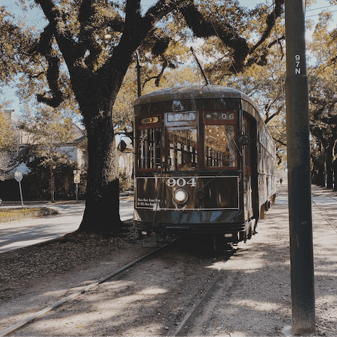 Take the streetcar from St Charles and Girod, just a 5 minute walk from your apartment