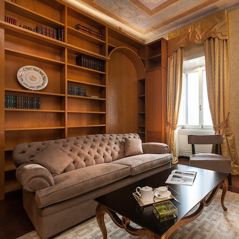 Take your morning coffee in the master bedroom's sitting area