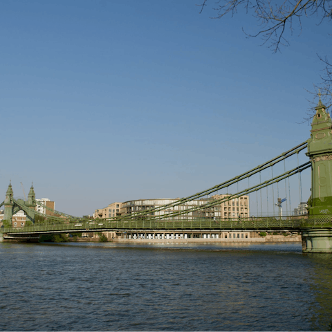 Wander over to Hammersmith in just over a quarter of an hour and continue along the banks of the Thames