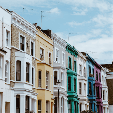 Stroll down the iconic Portobello Road, with its antique market, restaurants and brightly coloured homes – a ten-minute walk away