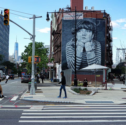 Stay in buzzing Williamsburg, a fifteen-minute train ride from the city