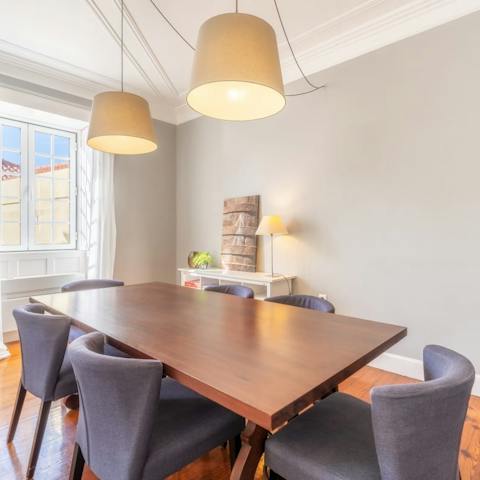 Gather the group for a conversational breakfast in the bright dining area