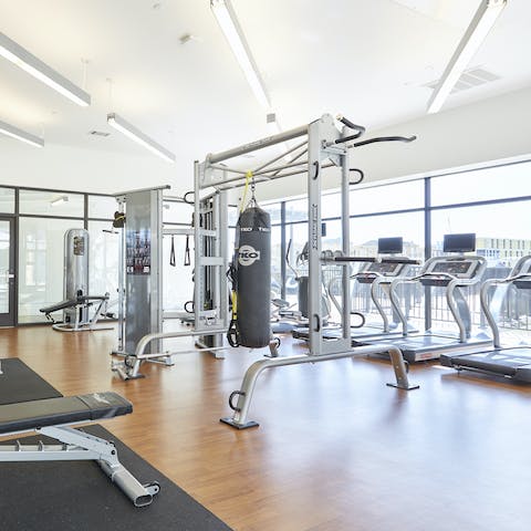 Head to the on-site gym for an early morning workout