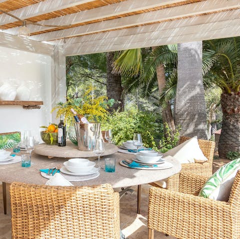 Bask in the sun and shade of the outdoor dining area