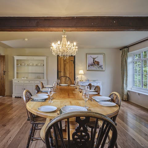 Come together in the rustic dining room for a celebration 