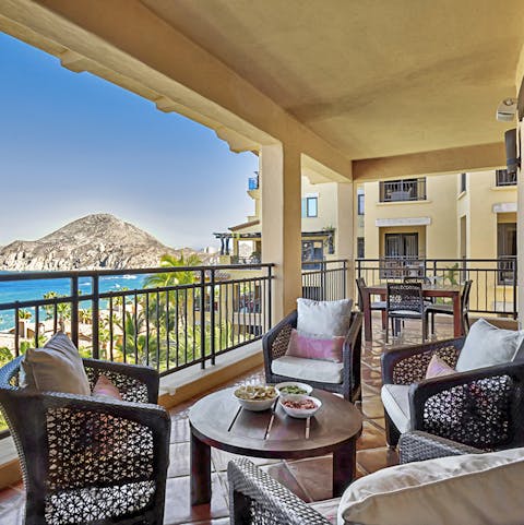 Lounge on the balcony and take in the stunning sea views