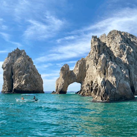Check out the distinctive Arch of Cabo San Lucas from the water