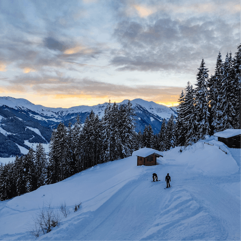 Head outdoors and explore the snow–covered mountains