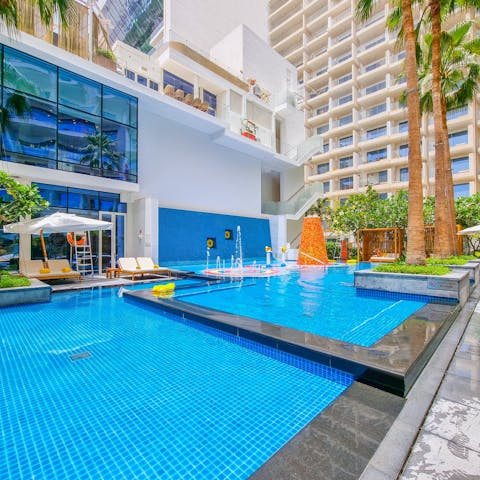 Make a splash in the communal pool on a scorching afternoon