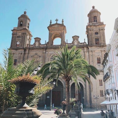 Admire Las Palmas Cathedral, a ten-minute ride from this home