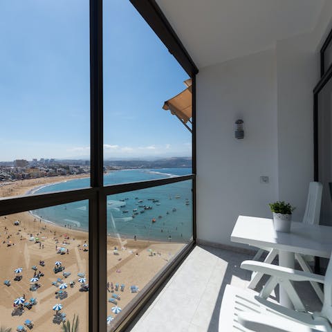 Take in the amazing views over La Canteras Beach from the enclosed, private terrace