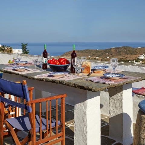 Start your day with a coffee overlooking the Aegean 