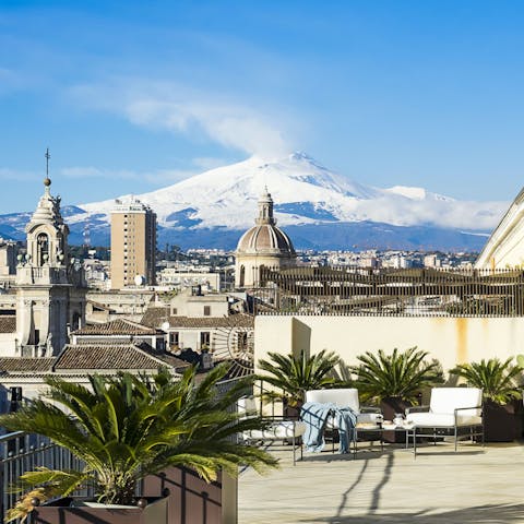 Step out onto the terrace from your bedroom and enjoy stunning Etna views