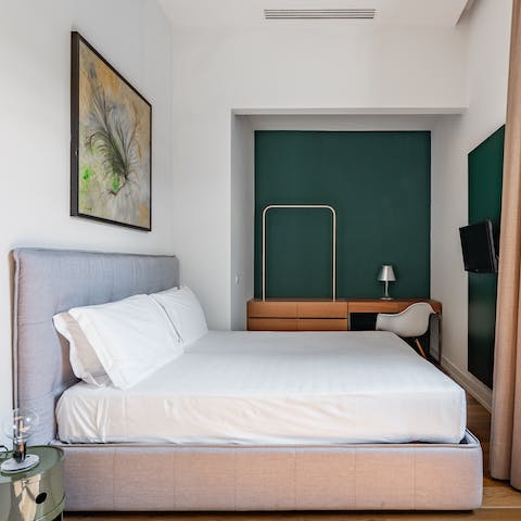 Catch up on emails from the quiet desk area in the bedroom