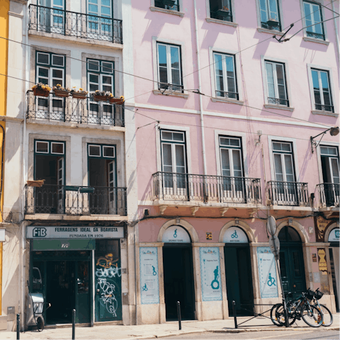 Embark on a walking tour of Bairro Alto – the vibrant neighbourhood is just 300m away
