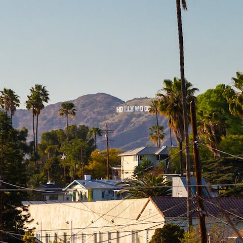 Look out over the iconic Hollywood sign from the front porch