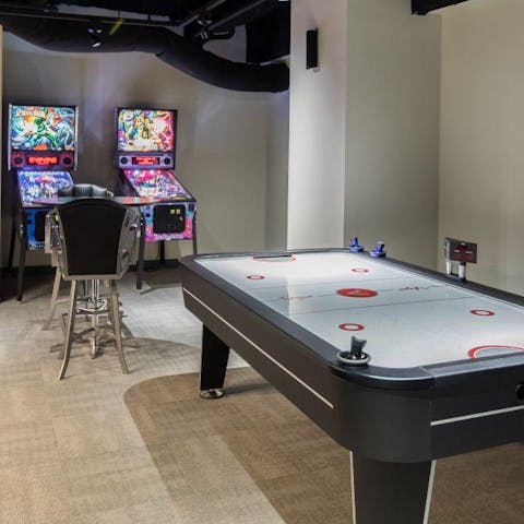 Play air hockey or table football in the on-site games room